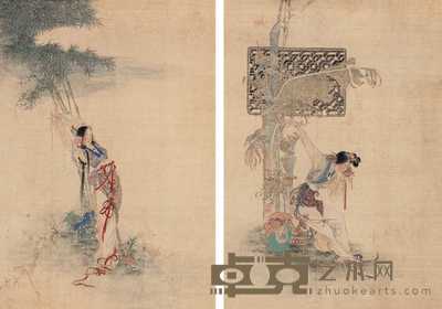 胡也佛 美人图 双挖片 40×28cm